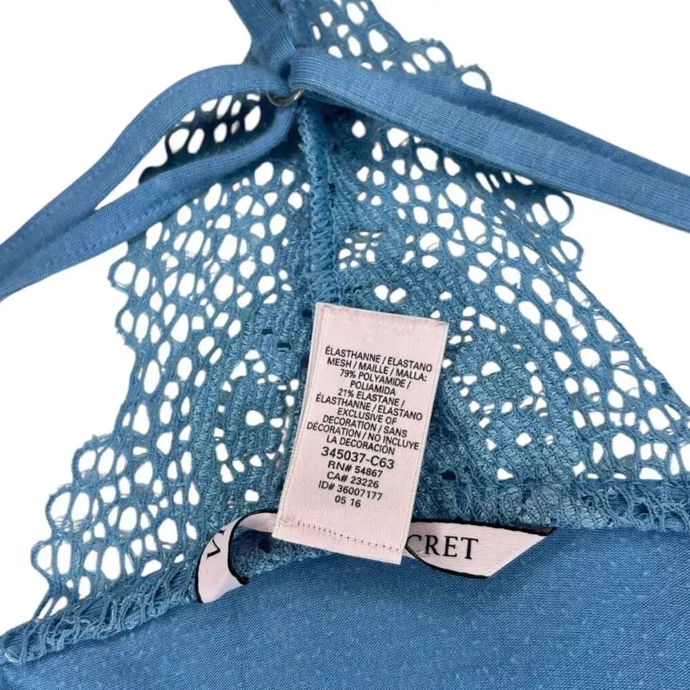 Victoria's Secret Lace Trim T-Back Baby Blue Babydoll Slip Nightgown